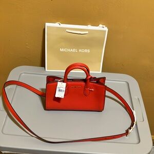 Michael Kors XS Scarlett Crossbody Burnt Sienna pebble leather goldtone hardware